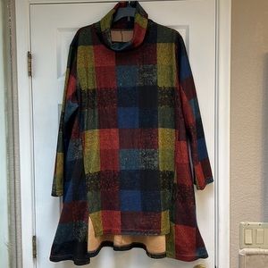 Mordenmiss Turtleneck Pull On Plaid Poncho  Type Cape/Jacket-Size 2XL